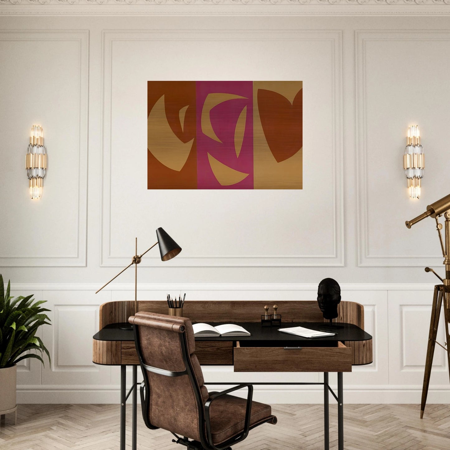 Triptyque ocre-violet-rouge - Fernand Leduc Brushed Aluminum Print - 70x100 cm / 28x40 inches | Fernand Leduc Aluminum Print | Fernand Leduc Prints