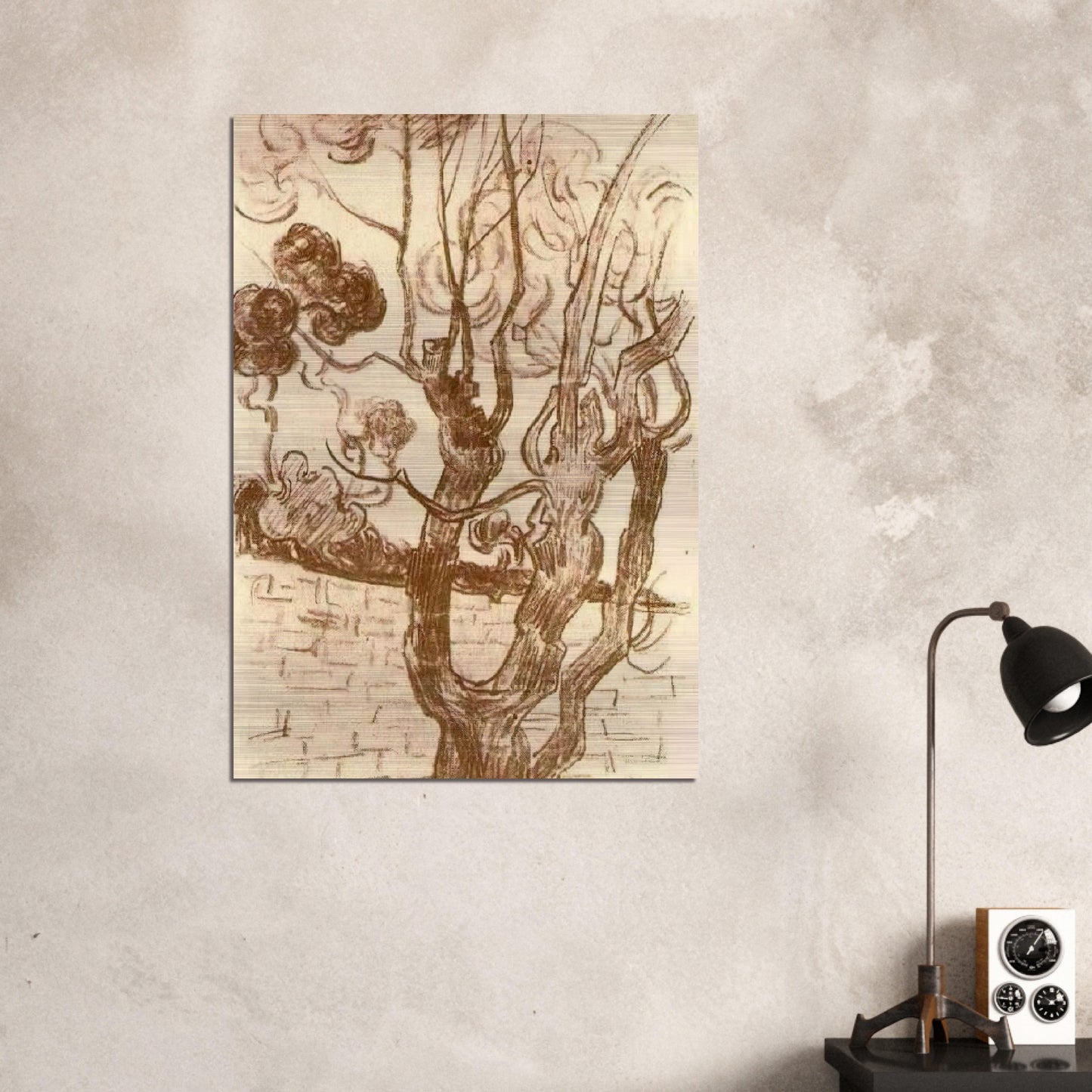Treetop Seen against the Wall of the Asylum - Vincent van Gogh Brushed Aluminum Print - 70x100 cm / 28x40 inches | Vincent van Gogh Aluminum Print | Vincent van Gogh Prints