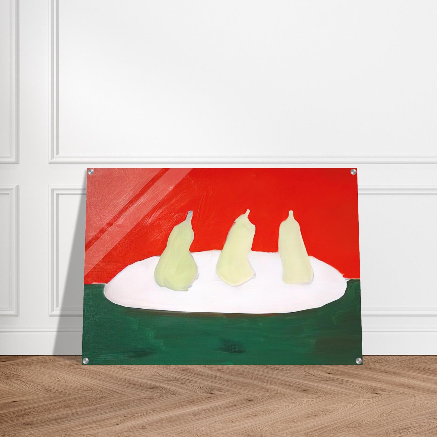Nature morte, poires, fond vert et orange - Art Informel - Nicolas de Stael Acrylic Print - 70x100 cm / 28x40″ inches