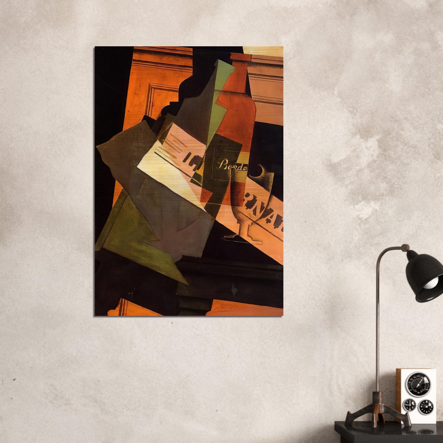 BOTTLE GLASS AND NEWSPAPER - Juan Gris Brushed Aluminum Print - 70x100 cm / 28x40 inches | Juan Gris Aluminum Print | Juan Gris Prints