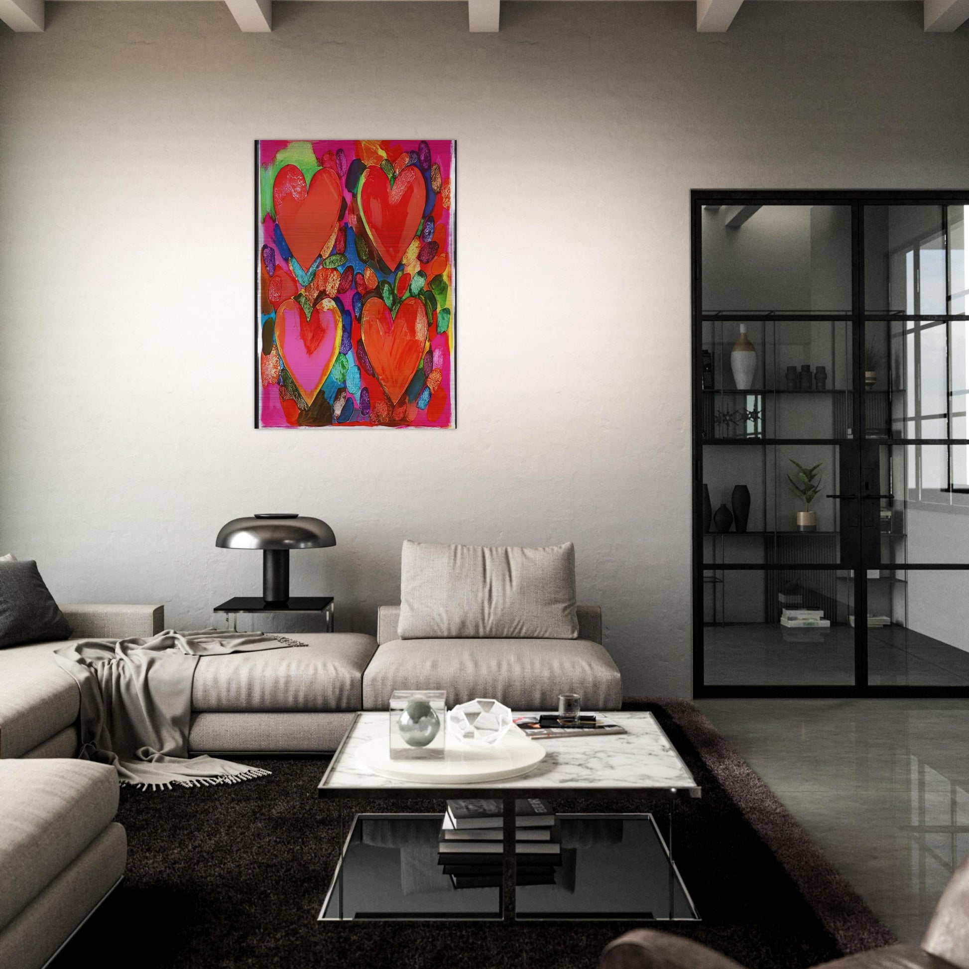 FOUR HEARTS 1969 - Jim Dine Brushed Aluminum Print - 70x100 cm / 28x40 inches | Jim Dine Aluminum Print | Jim Dine Prints