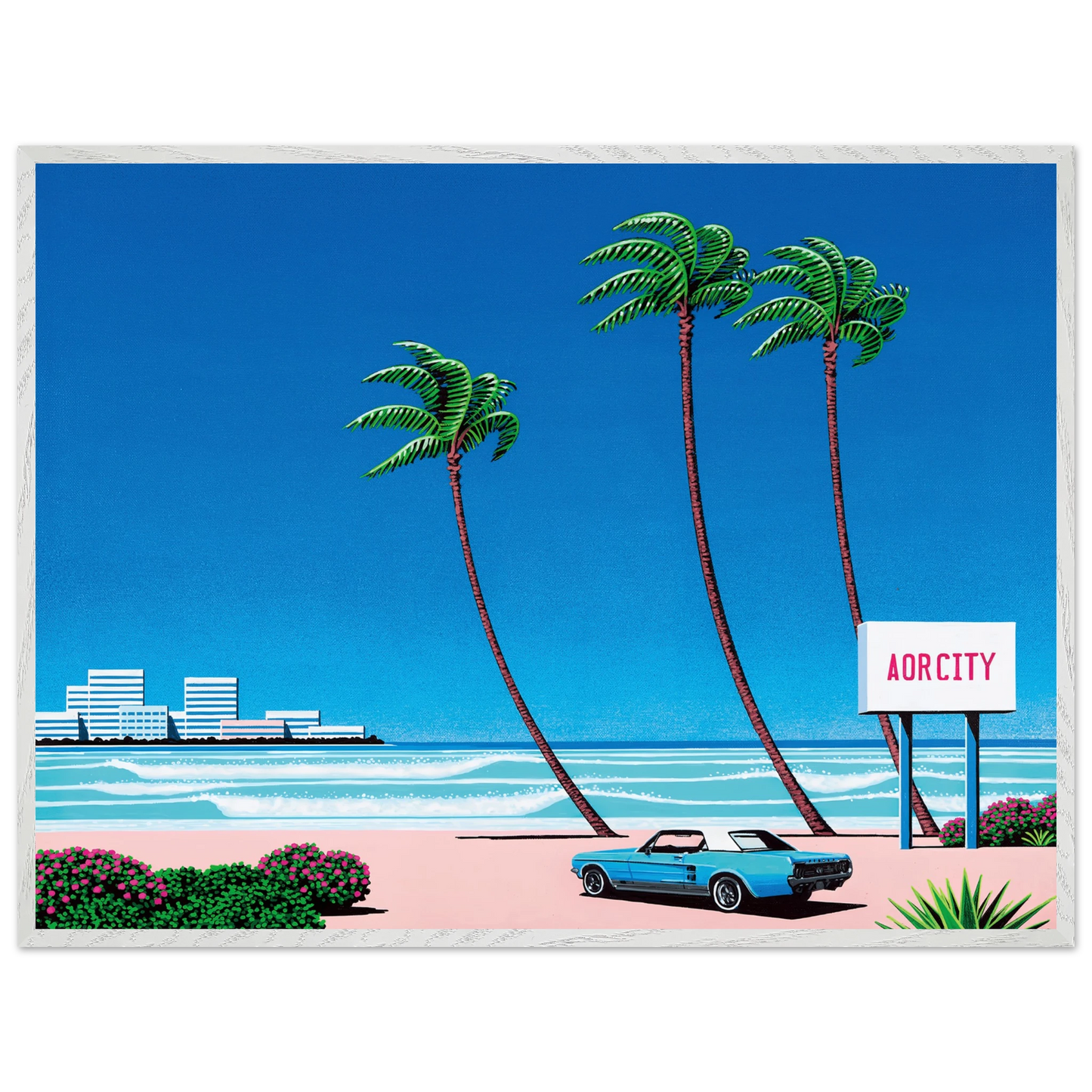 Hiroshi Nagai - Light Mellow Sealine Wall Art - 30x40 cm / 12x16 inches - Premium Wooden Framed Poster With Fine Art Paper - Wood frame