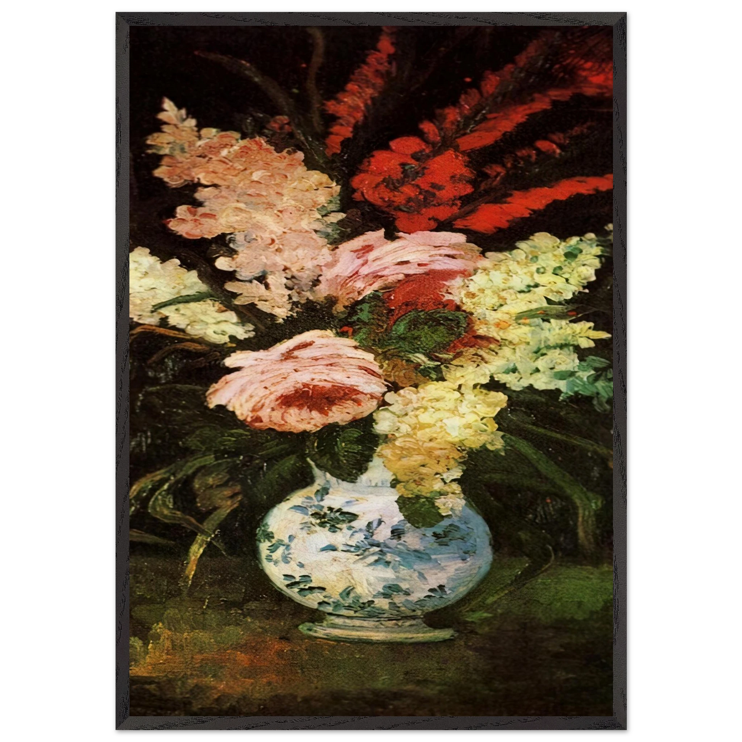 Vase with Gladioli and Lilac - Vincent van Gogh 70x100 cm / 28x40 inches Framed Art Print – Black Wooden Frame