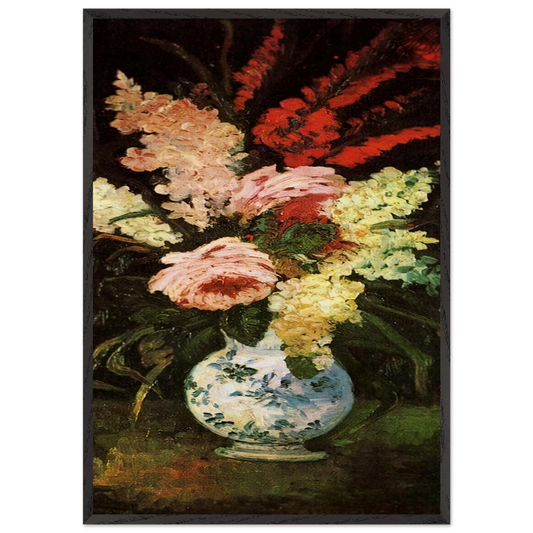 Vase with Gladioli and Lilac - Vincent van Gogh 70x100 cm / 28x40 inches Framed Art Print – Black Wooden Frame