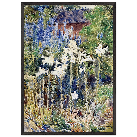 Flower Garden - Childe Hassam 70x100 cm / 28x40 inches Framed Art Print – Black Wooden Frame