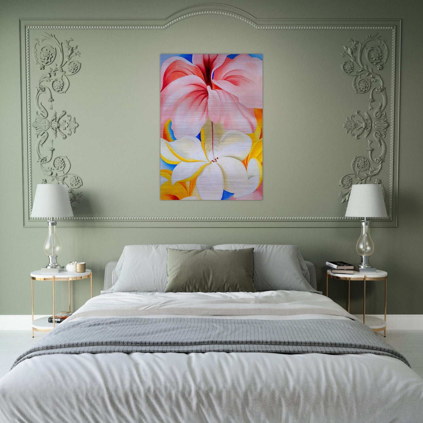 Hibiscus with Plumeria - Georgia O'Keeffe Brushed Aluminum Print - 70x100 cm / 28x40 inches | Georgia O'Keeffe Aluminum Print | Georgia O'Keeffe Prints