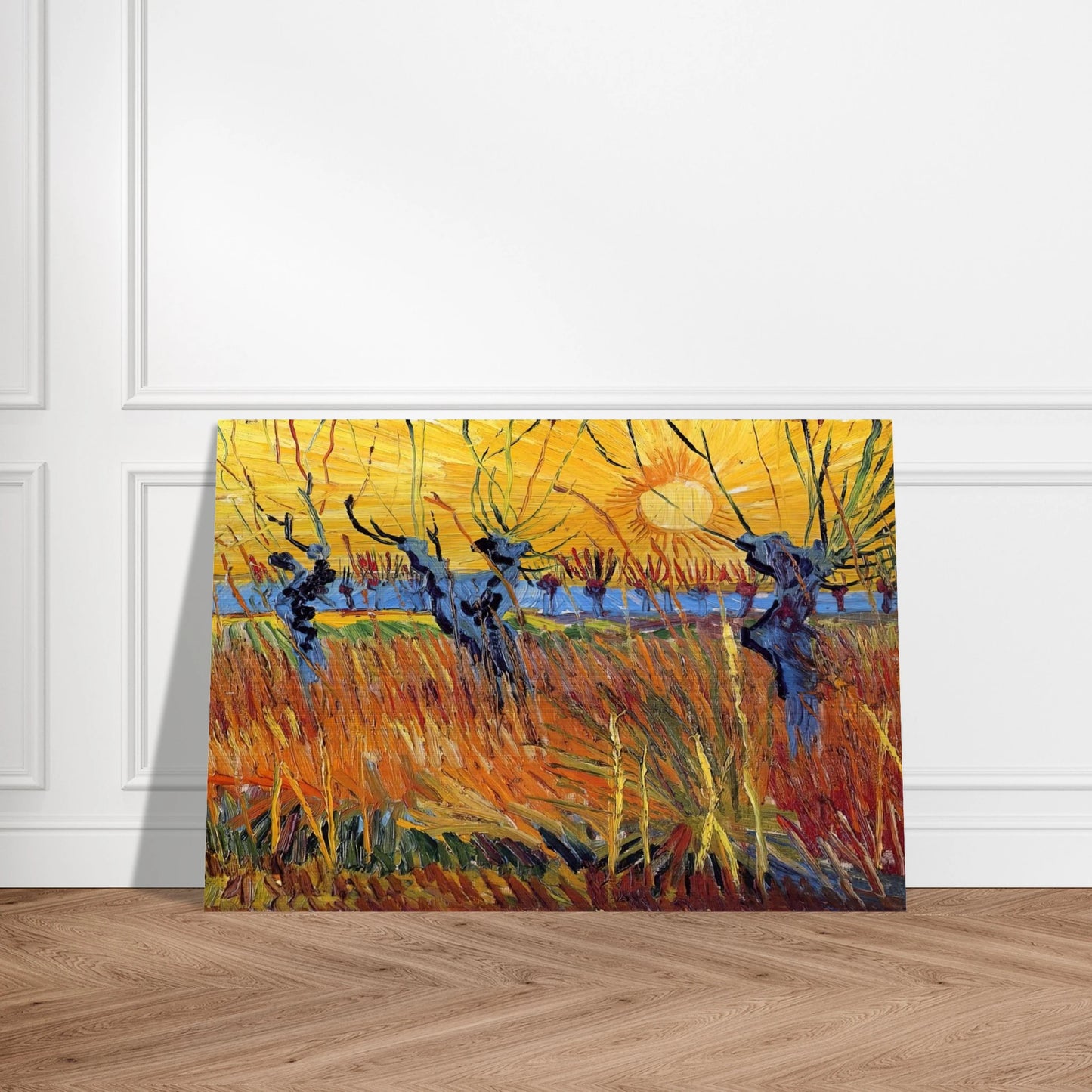 Pollard Willows and Setting Sun - Vincent van Gogh Brushed Aluminum Print - 70x100 cm / 28x40 inches | Vincent van Gogh Aluminum Print | Vincent van Gogh Prints