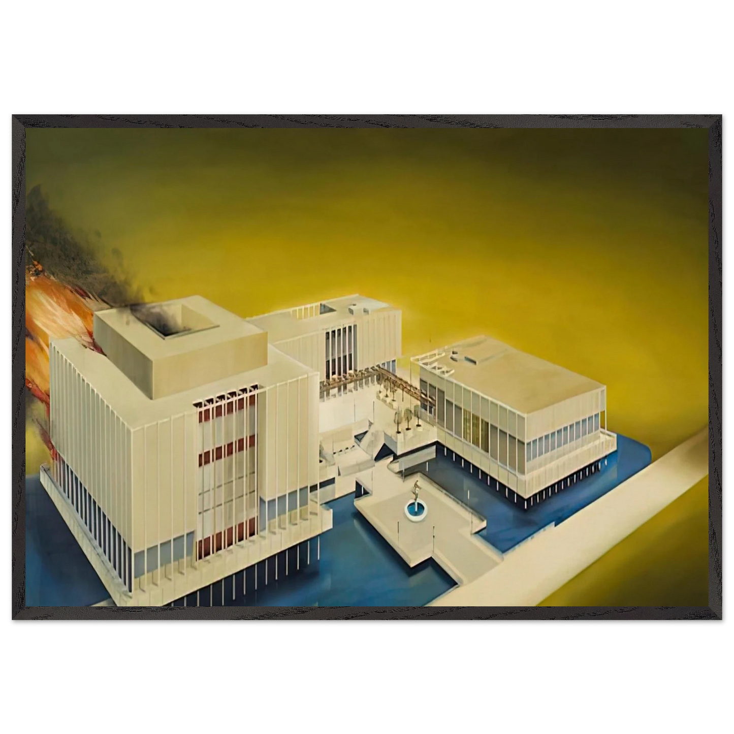 THE LOS ANGELES COUNTY MUSEUM ON FIRE 1968 - Edward Ruscha 70x100 cm / 28x40 inches Framed Art Print – Black Wooden Frame