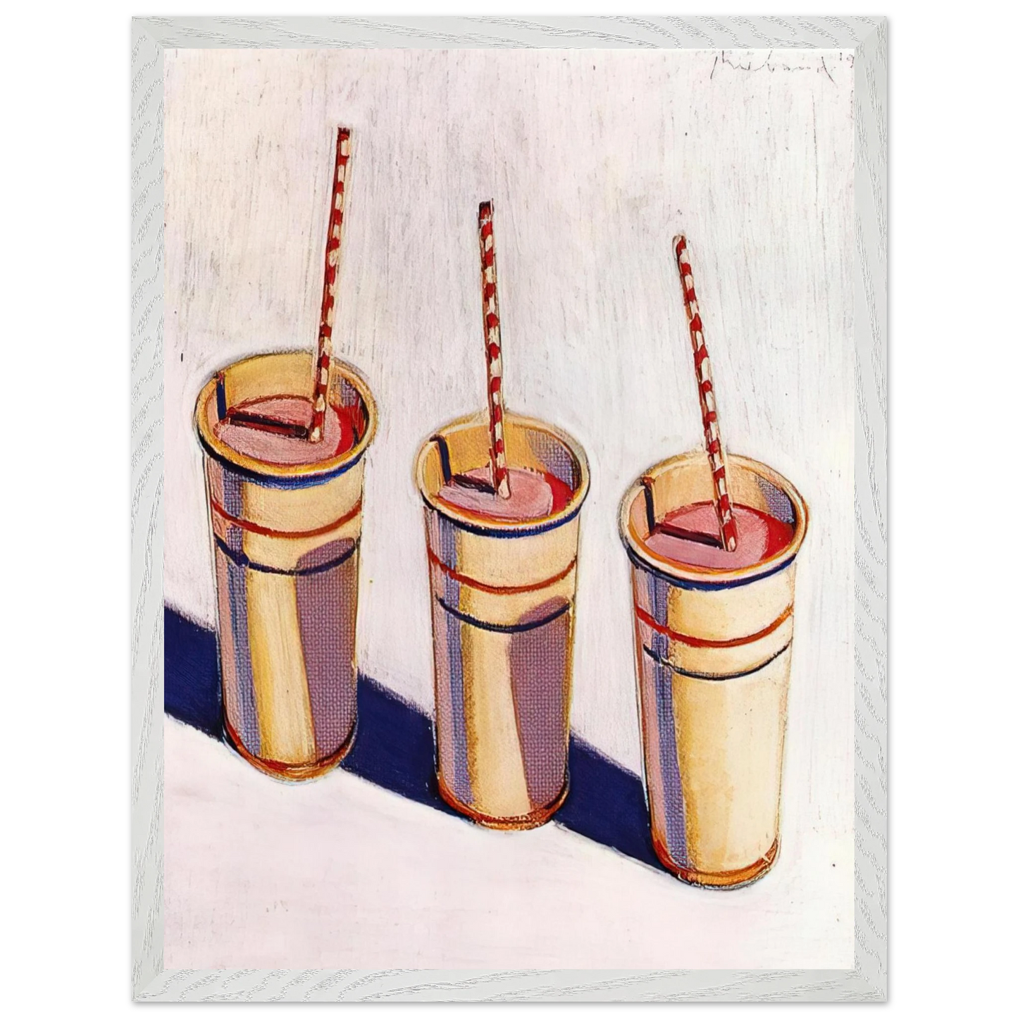 Wayne Thiebaud - Three Strawberry Shakes - 1964 Wall Art - 60x80 cm / 24x32 inches - Premium Wooden Framed Poster With Fine Art Paper - White frame