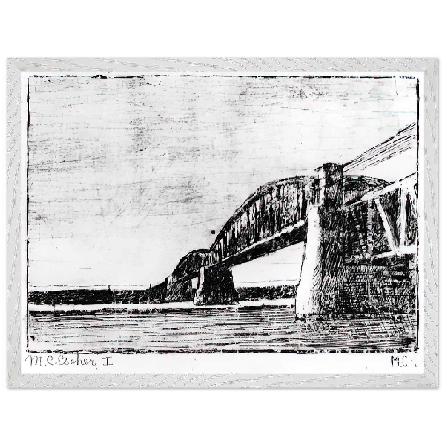 MC Escher - RAILWAY BRIDGE OOSTERBEEK Wall Art - 60x80 cm / 24x32 inches - Fine Art Poster-canvas - -