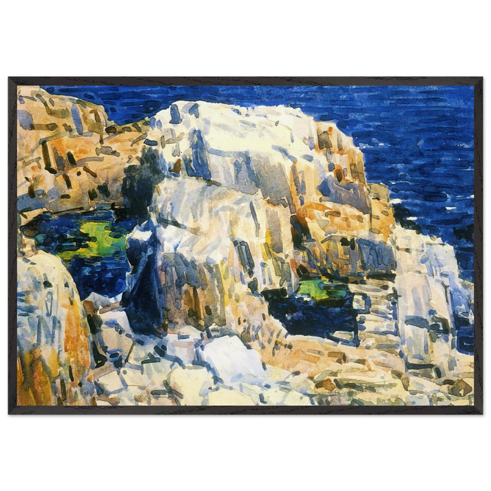 Rocks at Appledore - Childe Hassam 70x100 cm / 28x40 inches Framed Art Print – Black Wooden Frame