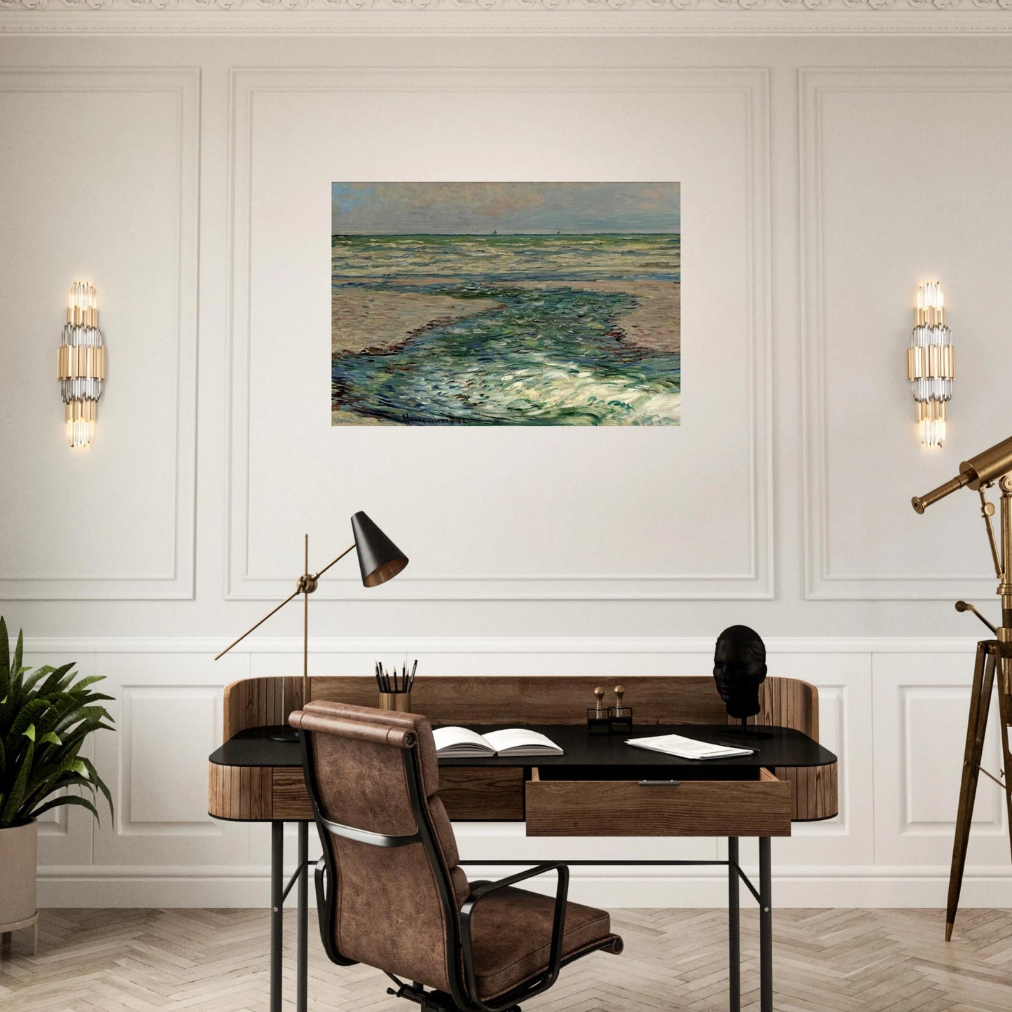 The Seacoast of Pourville, Low Tide - claude monet Brushed Aluminum Print - 70x100 cm / 28x40 inches | claude monet Aluminum Print | claude monet Prints