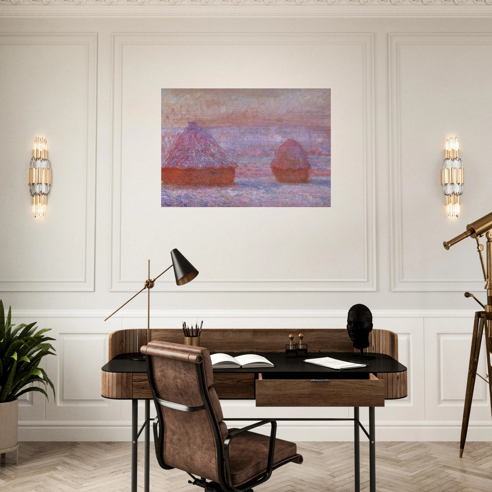 Grainstacks at Giverny, Morning Effect - claude monet Brushed Aluminum Print - 70x100 cm / 28x40 inches | claude monet Aluminum Print | claude monet Prints