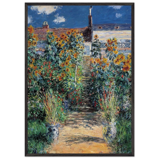 The Garden at Vetheuil - claude monet 70x100 cm / 28x40 inches Framed Art Print – Black Wooden Frame