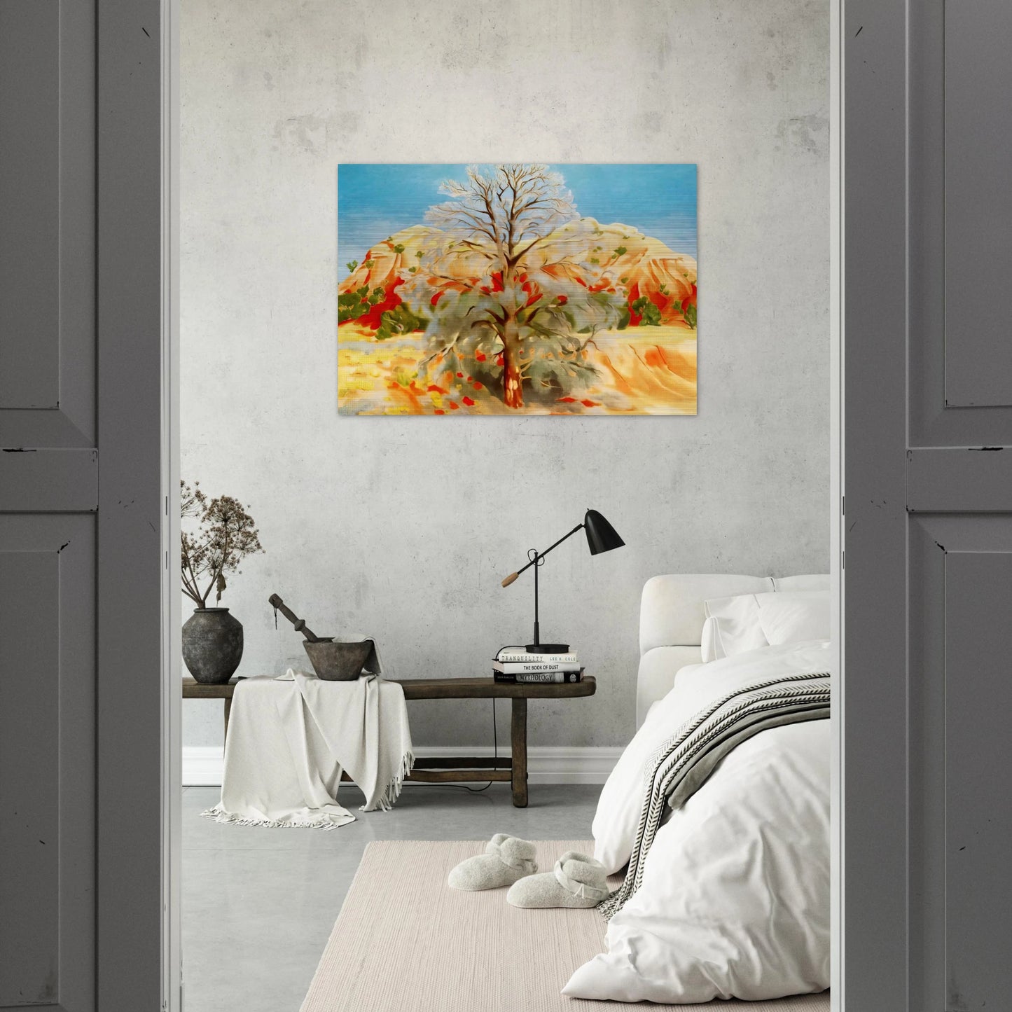 Dead Tree with Pink Hill - Georgia O'Keeffe Brushed Aluminum Print - 70x100 cm / 28x40 inches | Georgia O'Keeffe Aluminum Print | Georgia O'Keeffe Prints