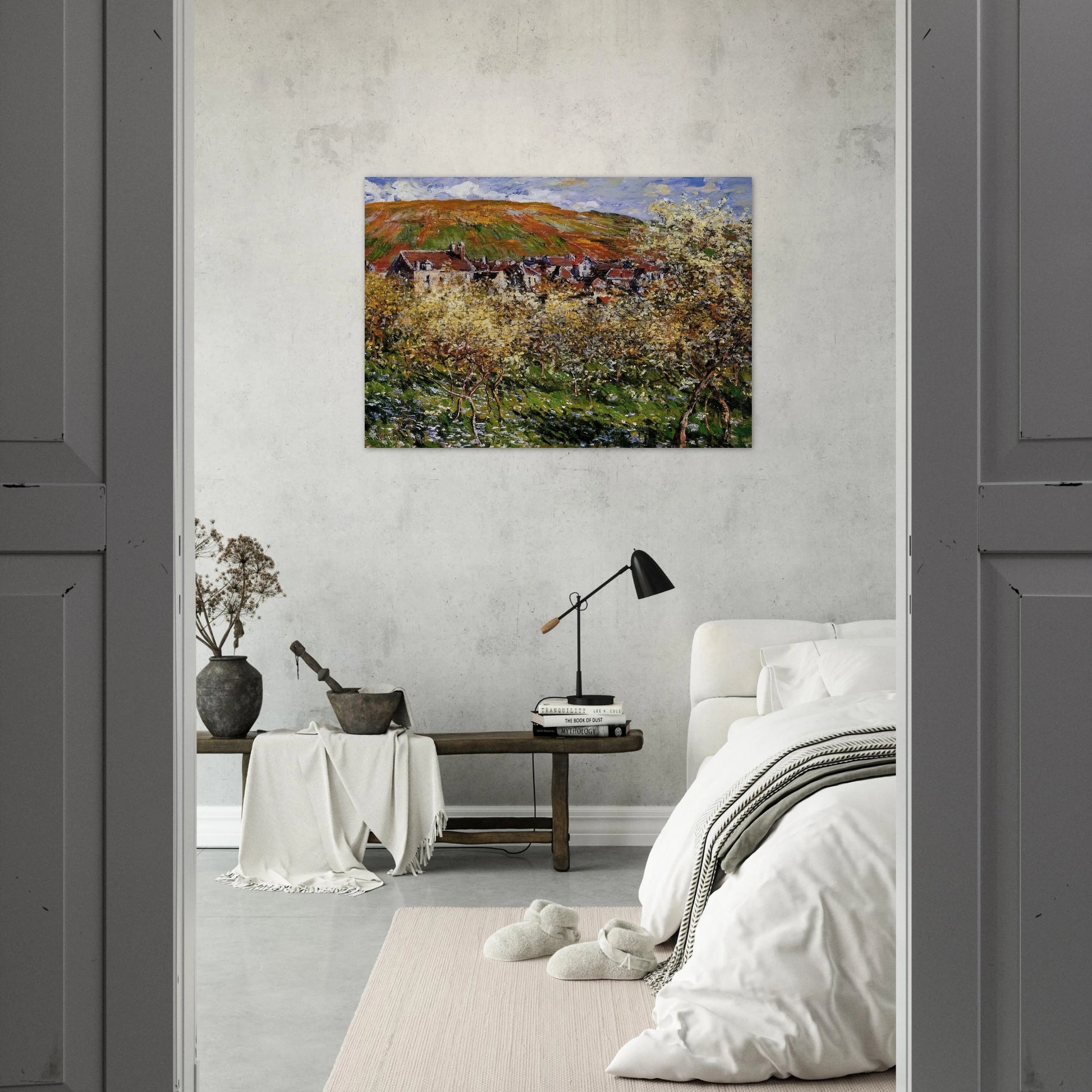 Plum Trees in Blossom at Vetheuil - claude monet Brushed Aluminum Print - 70x100 cm / 28x40 inches | claude monet Aluminum Print | claude monet Prints