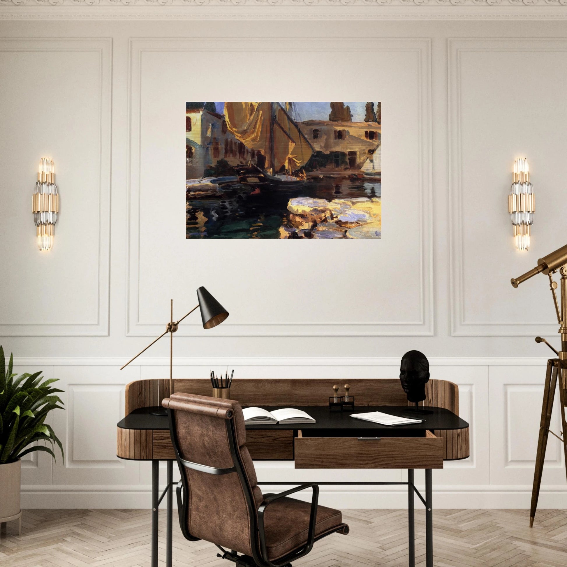San Vigilio. A Boat with Golden Sail - John Singer Sargent Brushed Aluminum Print - 70x100 cm / 28x40 inches | John Singer Sargent Aluminum Print | John Singer Sargent Prints