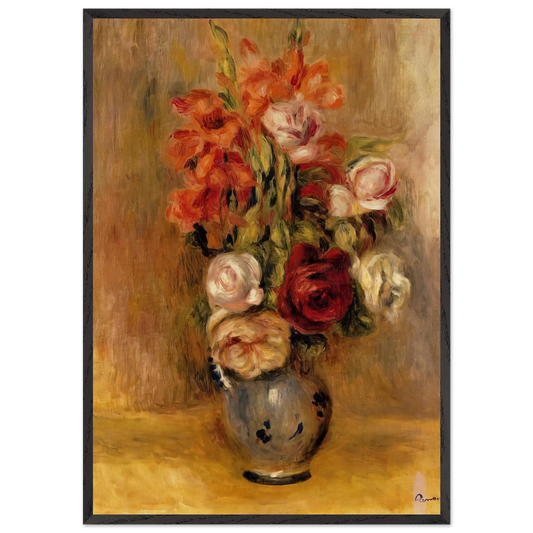 Vase of Gladiolas and Roses - Pierre-Auguste Renoir 70x100 cm / 28x40 inches Framed Art Print – Black Wooden Frame