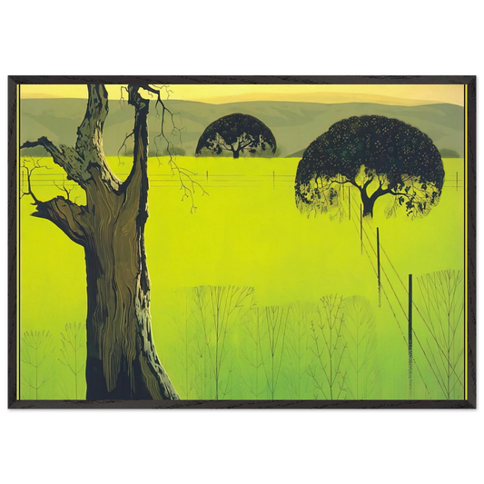 Mustard Field - Eyvind Earle 70x100 cm / 28x40 inches Framed Art Print – Black Wooden Frame