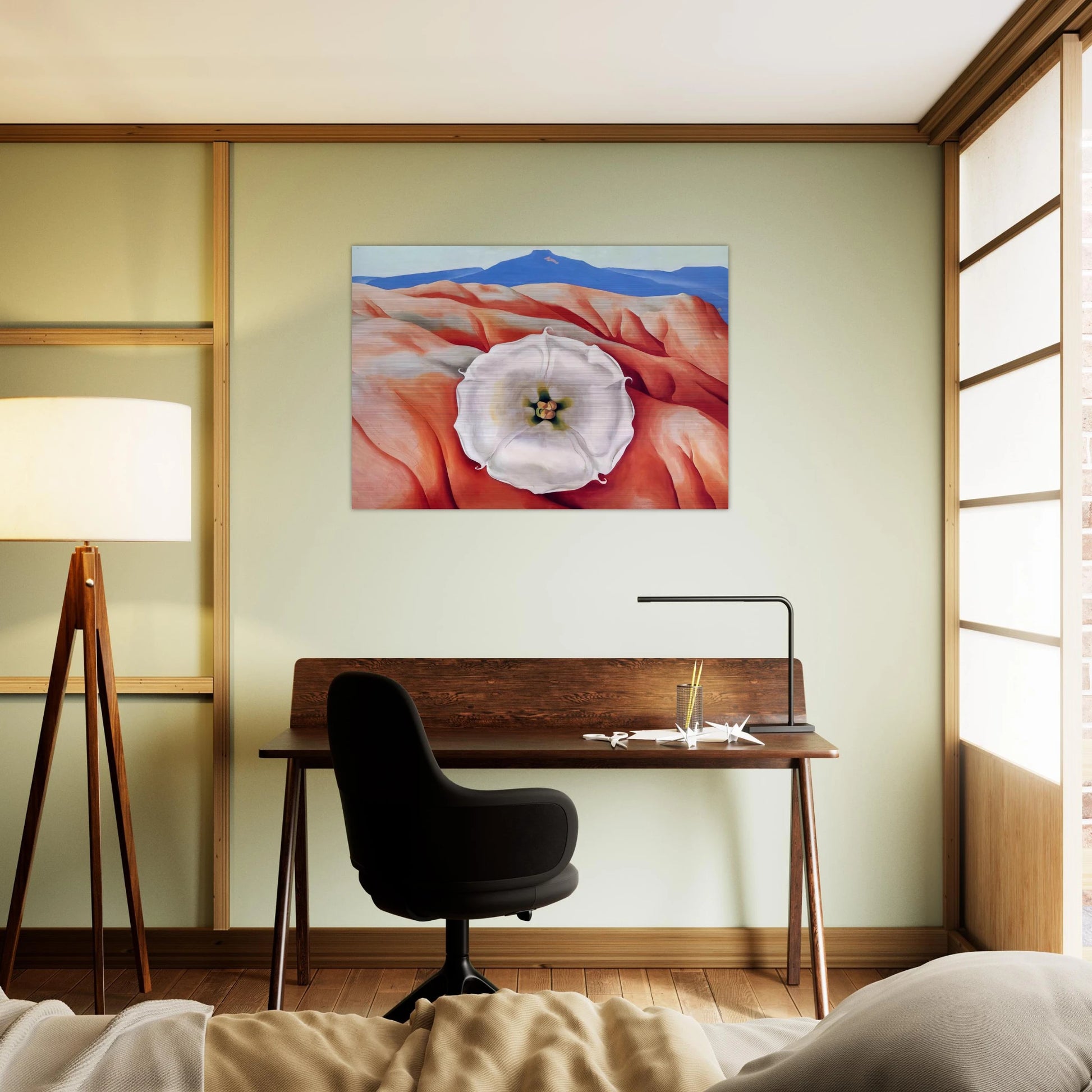 Red hills and white flower II - Georgia O'Keeffe Brushed Aluminum Print - 70x100 cm / 28x40 inches | Georgia O'Keeffe Aluminum Print | Georgia O'Keeffe Prints