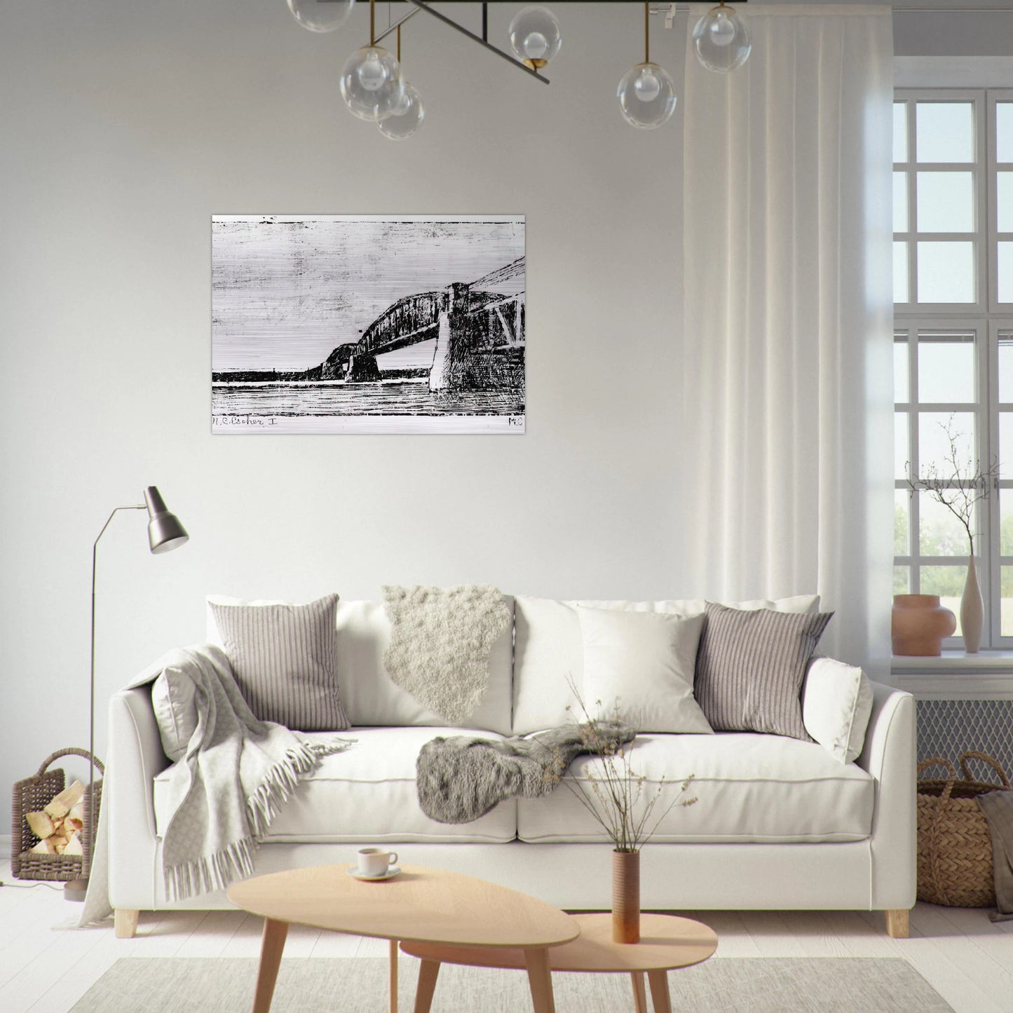 RAILWAY BRIDGE OOSTERBEEK - MC Escher Brushed Aluminum Print - 70x100 cm / 28x40 inches | MC Escher Aluminum Print | MC Escher Prints