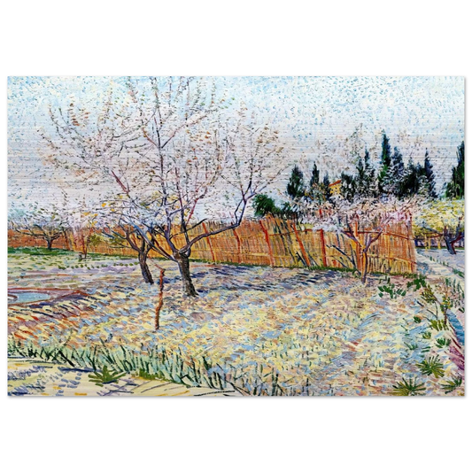 Orchard with Peach Trees in Blossom - Vincent van Gogh Brushed Aluminum Print - 70x100 cm / 28x40 inches | Vincent van Gogh Aluminum Print | Vincent van Gogh Prints