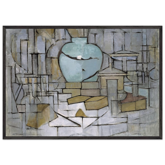 Still Life with Gingerpot 2 - Piet Mondrian 70x100 cm / 28x40 inches Framed Art Print – Black Wooden Frame