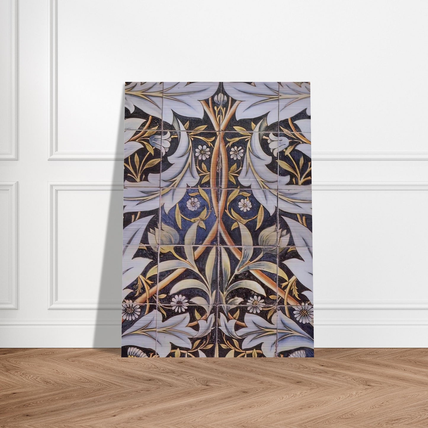 PANEL OF CERAMIC TILES DESIGNED BY MORRIS AND PRODUCED BY WILLIAM DE MORGAN 1876 - William Morris Brushed Aluminum Print - 70x100 cm / 28x40 inches | William Morris Aluminum Print | William Morris Prints