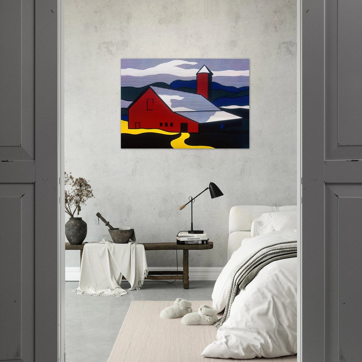 RED BARN II 1969 - Roy Lichtenstein Brushed Aluminum Print - 70x100 cm / 28x40 inches | Roy Lichtenstein Aluminum Print | Roy Lichtenstein Prints