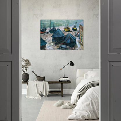 Boats on the Beach at Etretat - claude monet Brushed Aluminum Print - 70x100 cm / 28x40 inches | claude monet Aluminum Print | claude monet Prints