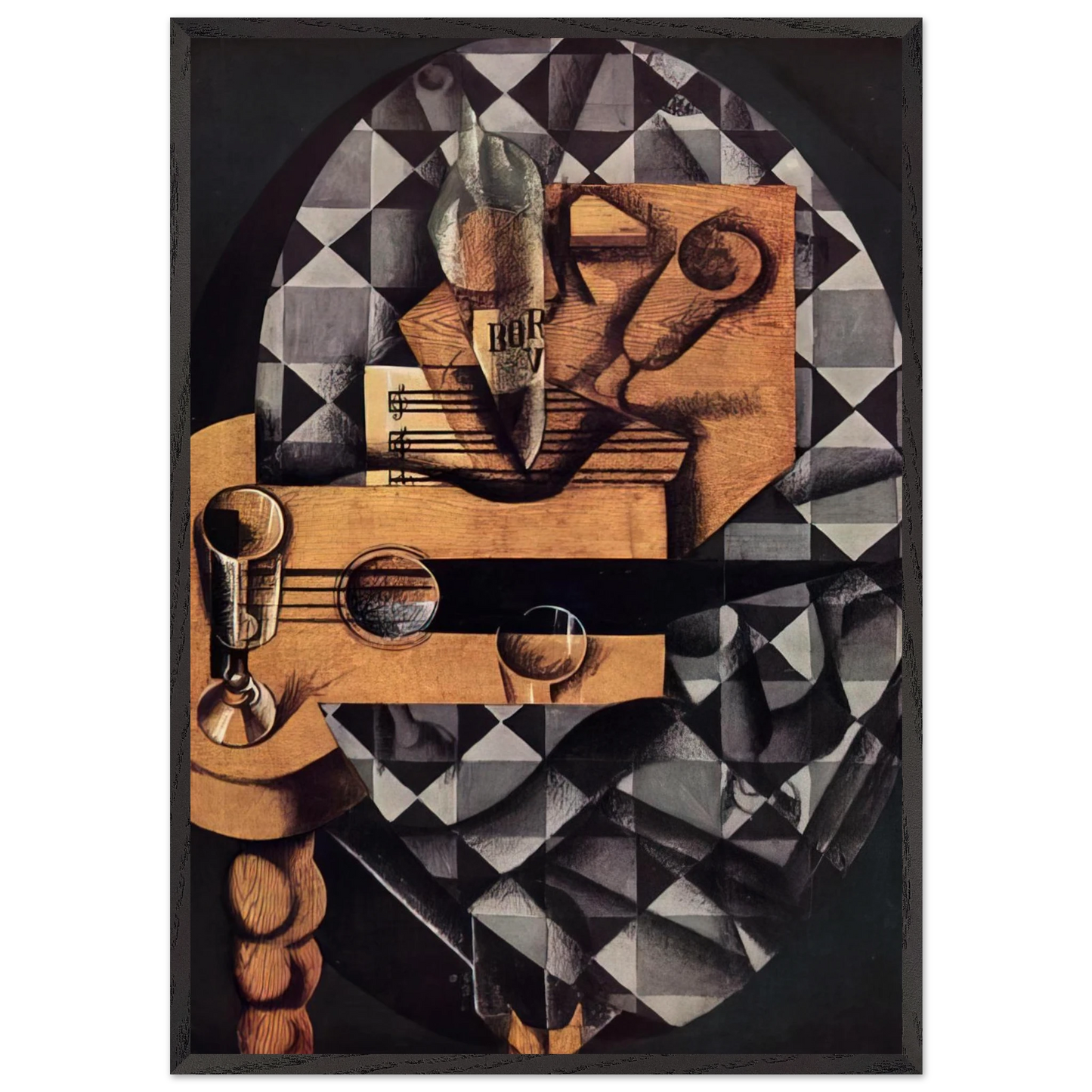 GUITAR BOTTLE AND GLASS 1914 - Juan Gris 70x100 cm / 28x40 inches Framed Art Print – Black Wooden Frame