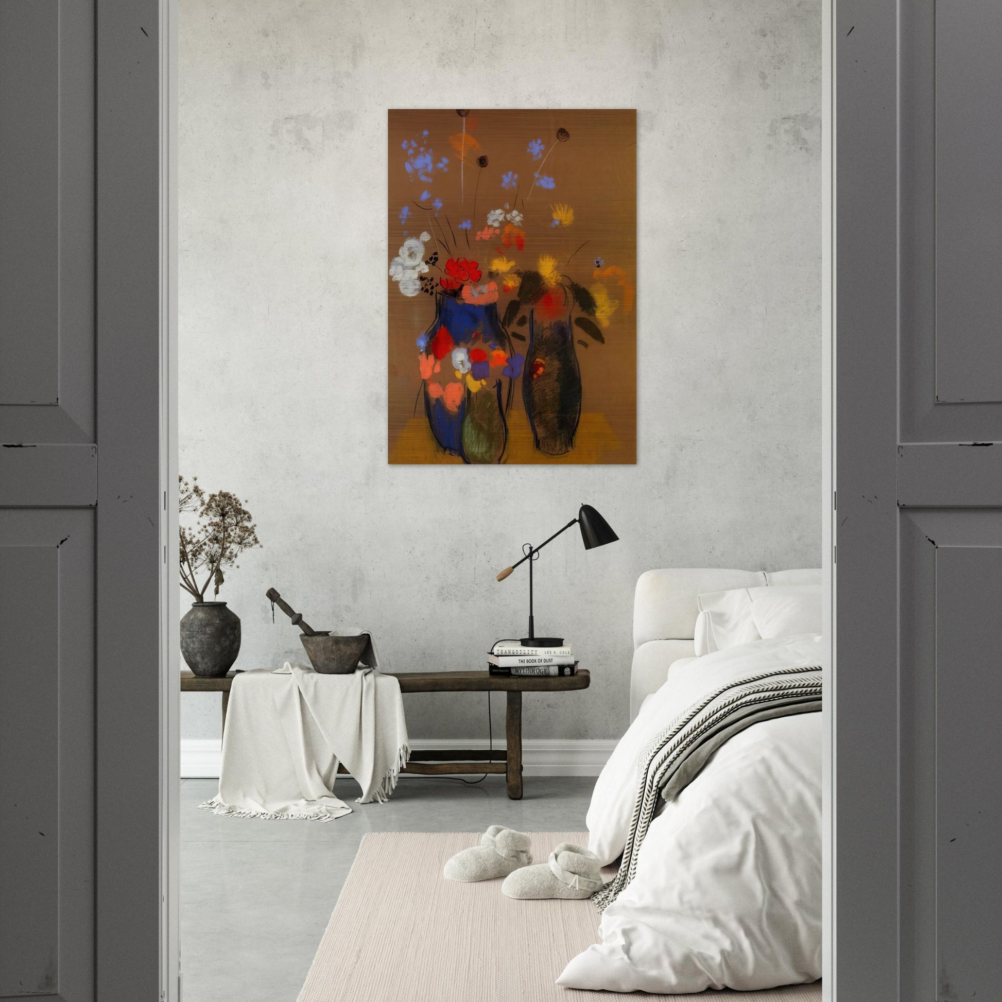THREE VASES OF FLOWERS - Odilon Redon Brushed Aluminum Print - 70x100 cm / 28x40 inches | Odilon Redon Aluminum Print | Odilon Redon Prints