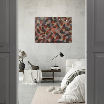 Family Dreaming - Native Art - Clifford Possum Tjapaltjarri Acrylic Print - 70x100 cm / 28x40″ inches