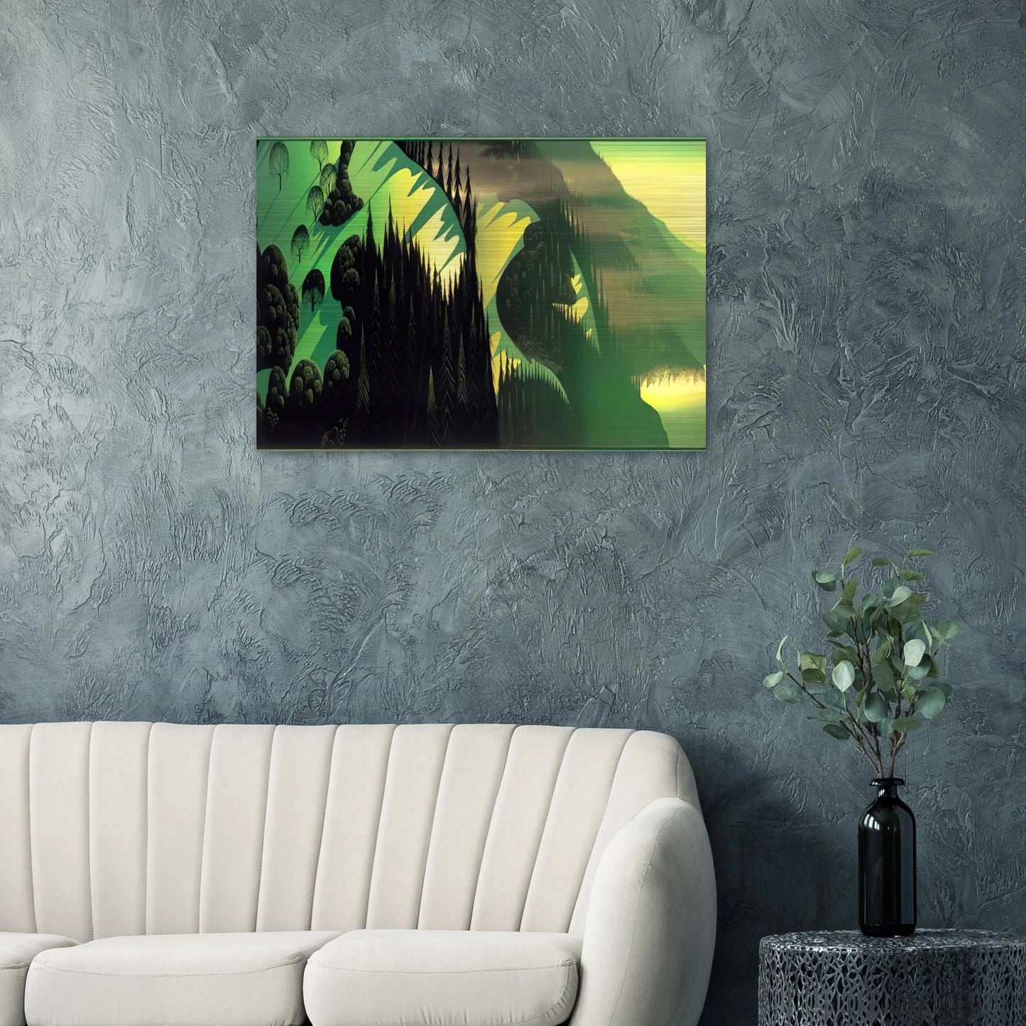 Three Pastures by the Sea - Eyvind Earle Brushed Aluminum Print - 70x100 cm / 28x40 inches | Eyvind Earle Aluminum Print | Eyvind Earle Prints