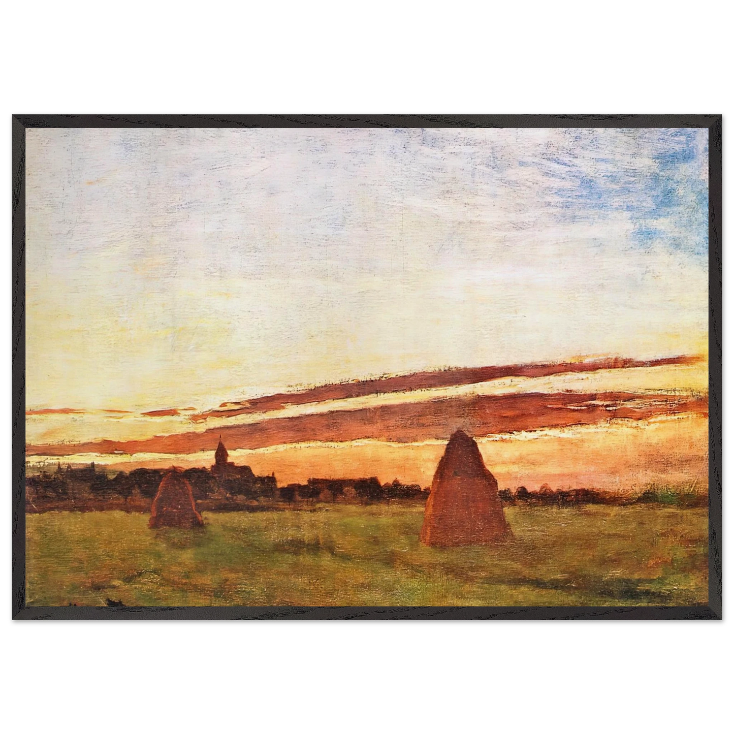 Haystacks at Chailly - claude monet 70x100 cm / 28x40 inches Framed Art Print – Black Wooden Frame