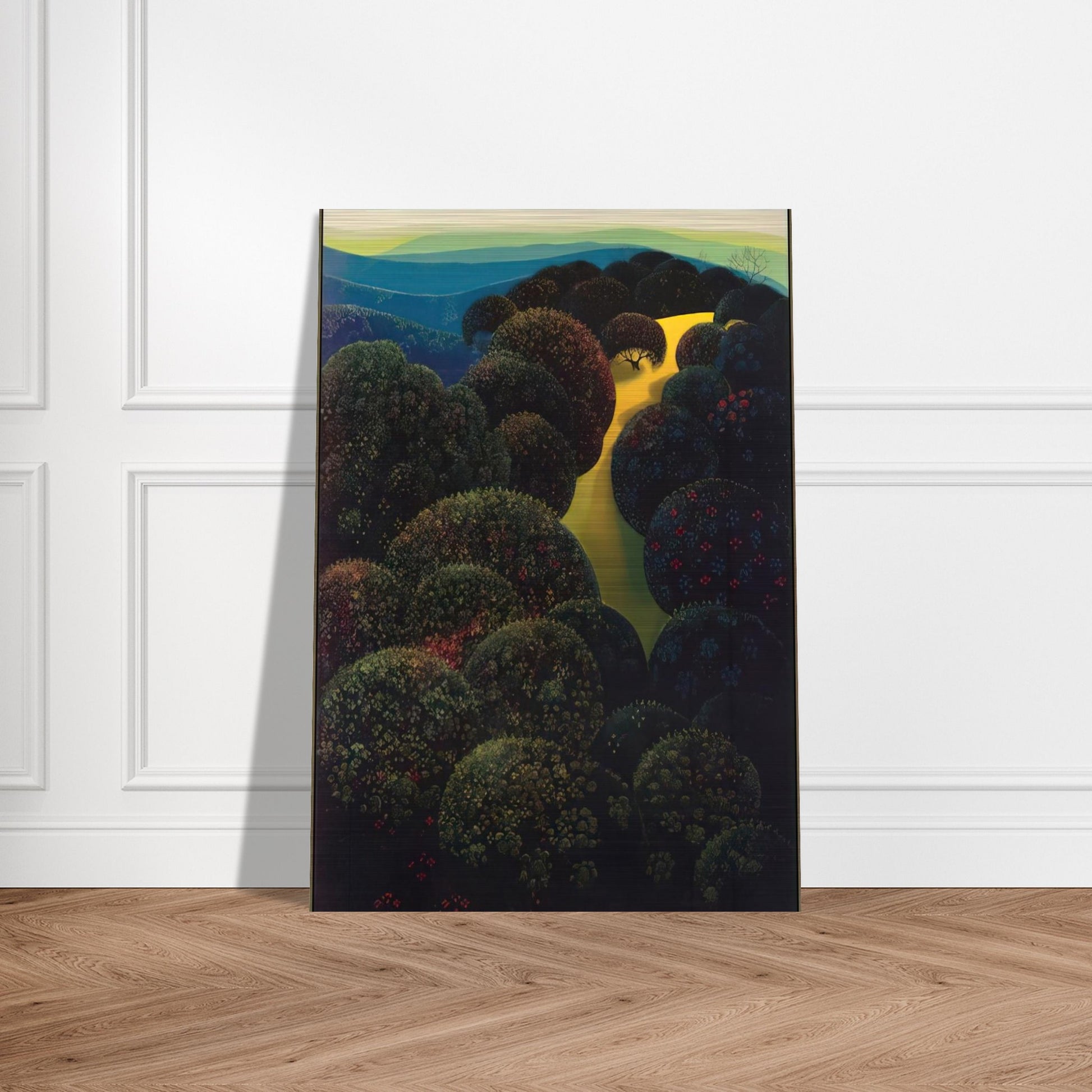 Hidden Pasture - Eyvind Earle Brushed Aluminum Print - 70x100 cm / 28x40 inches | Eyvind Earle Aluminum Print | Eyvind Earle Prints