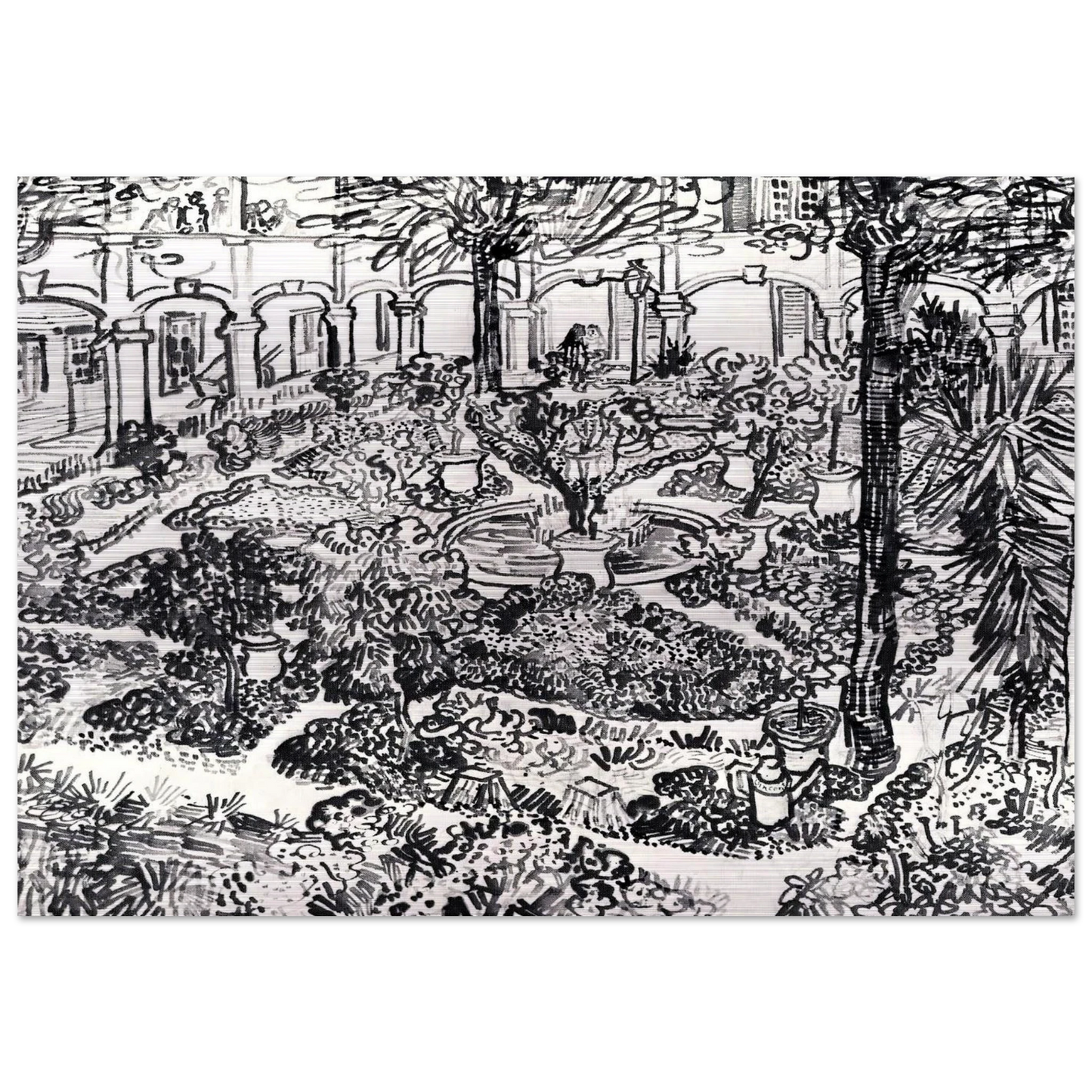 The Courtyard of the Hospital at Arles - Vincent van Gogh Brushed Aluminum Print - 70x100 cm / 28x40 inches | Vincent van Gogh Aluminum Print | Vincent van Gogh Prints