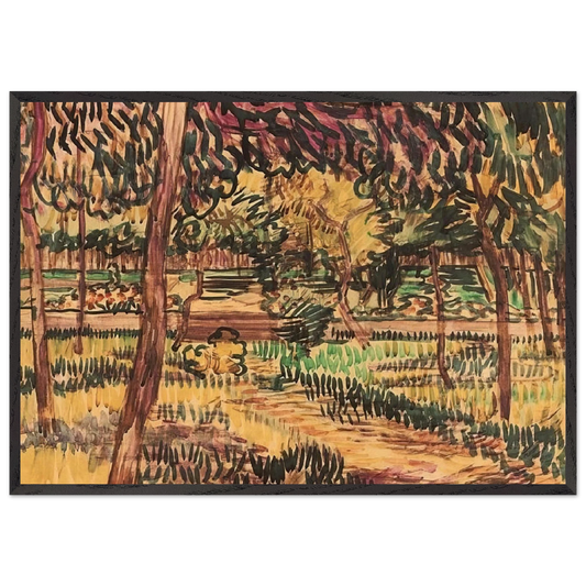 Trees in the Garden of the Asylum - Vincent van Gogh 70x100 cm / 28x40 inches Framed Art Print – Black Wooden Frame