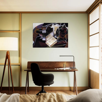 BOOK PIPE AND GLASSES - Juan Gris Brushed Aluminum Print - 70x100 cm / 28x40 inches | Juan Gris Aluminum Print | Juan Gris Prints