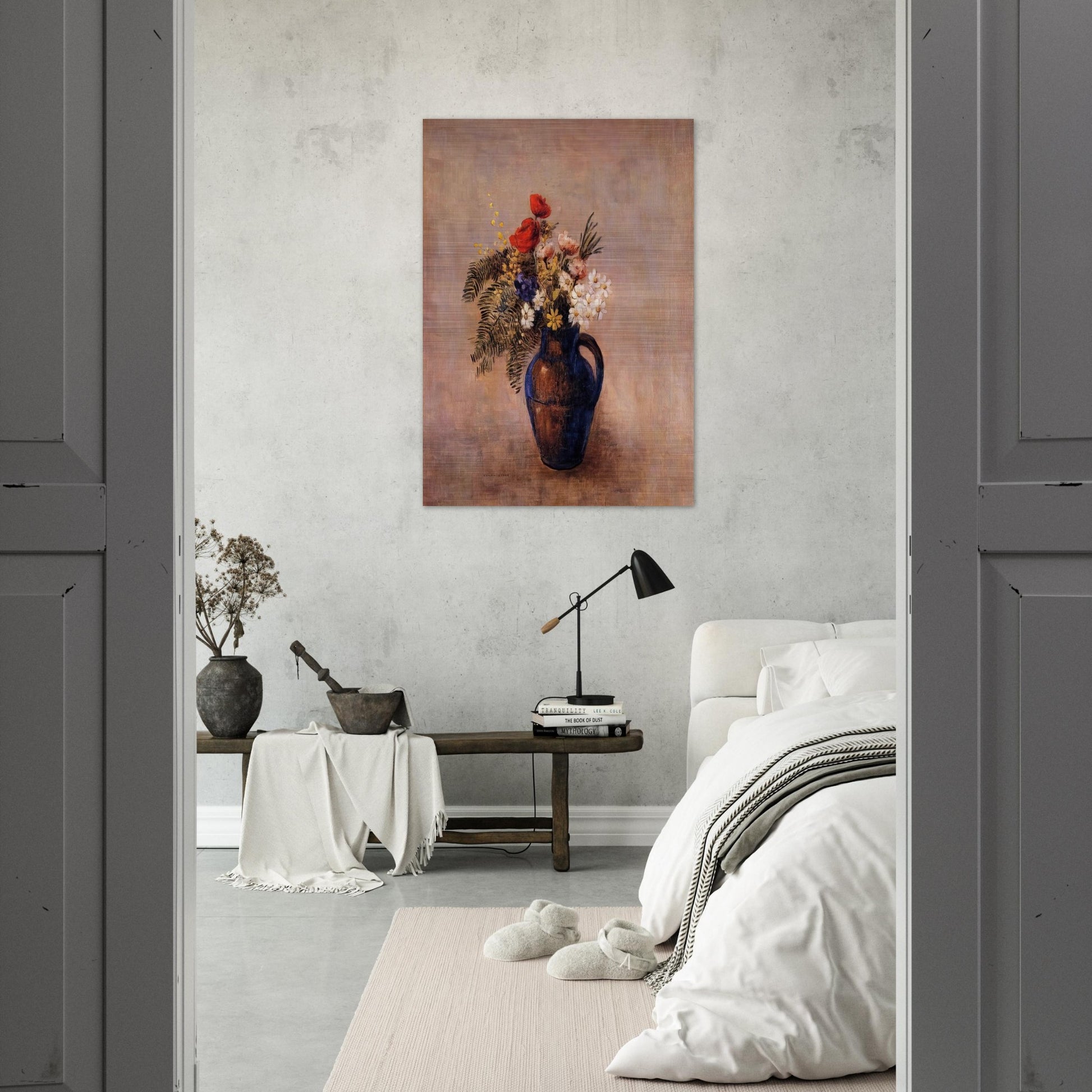 BOUQUET OF FLOWERS IN A BLUE VASE - Odilon Redon Brushed Aluminum Print - 70x100 cm / 28x40 inches | Odilon Redon Aluminum Print | Odilon Redon Prints