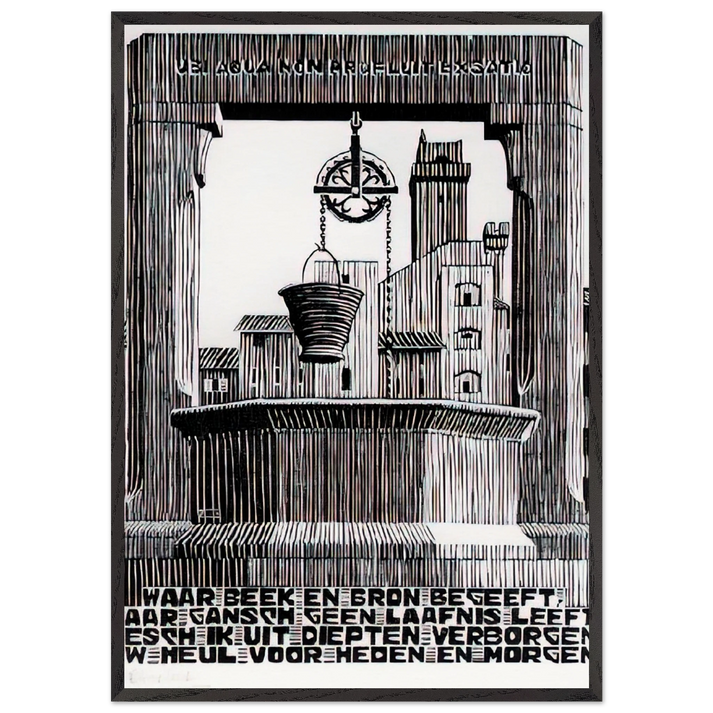 EMBLEMATA WELL - MC Escher 70x100 cm / 28x40 inches Framed Art Print – Black Wooden Frame | Maurits Cornelis Escher Prints