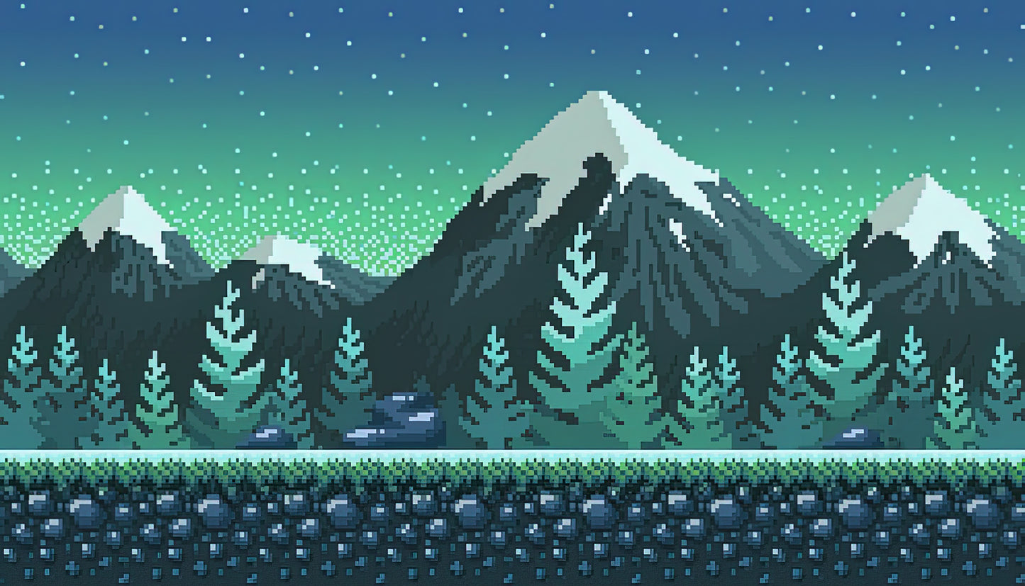 8 Bit Background Art Print | Pixel Art Seamless Landscape | RedKalion