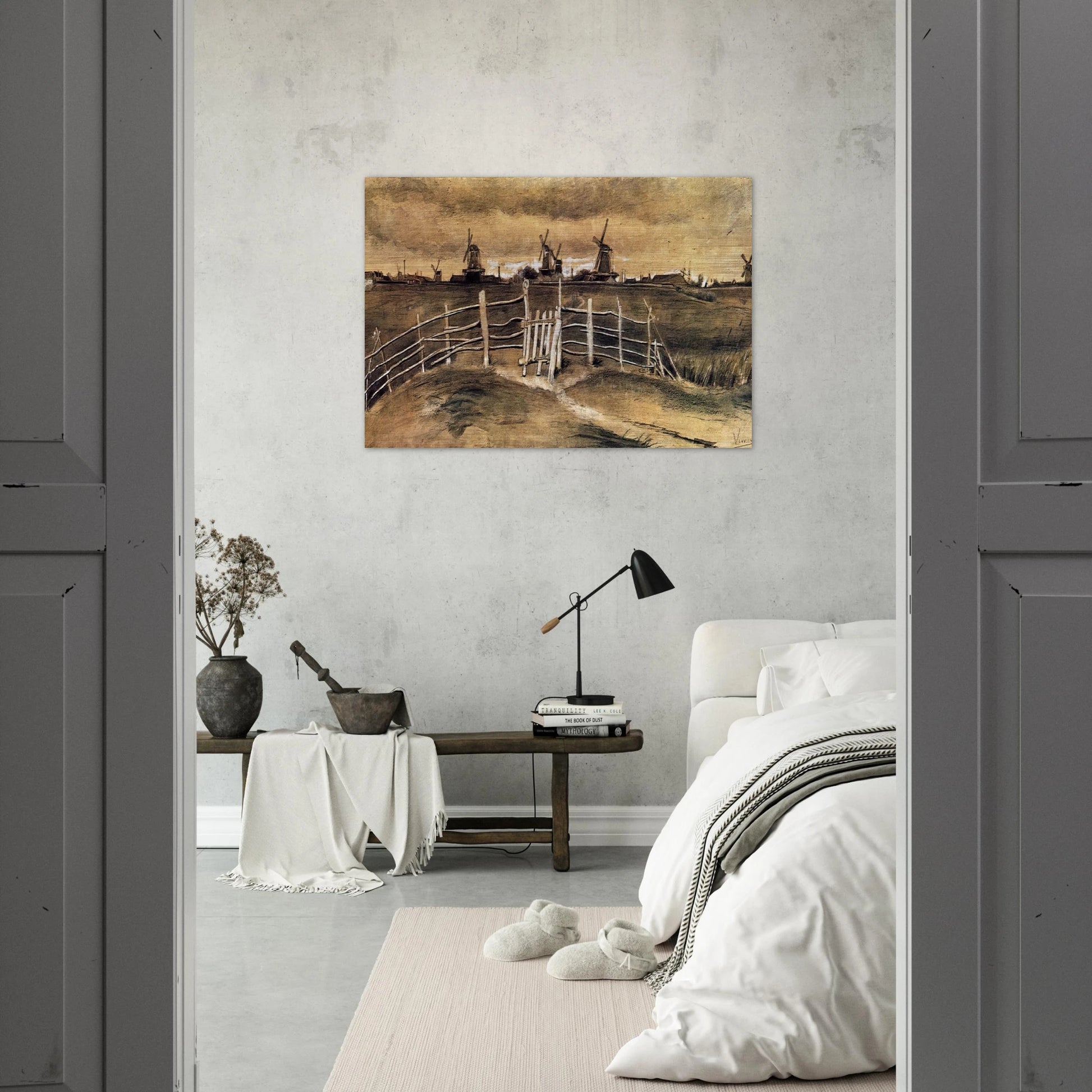 Windmils at Dordrecht - Vincent van Gogh Brushed Aluminum Print - 70x100 cm / 28x40 inches | Vincent van Gogh Aluminum Print | Vincent van Gogh Prints