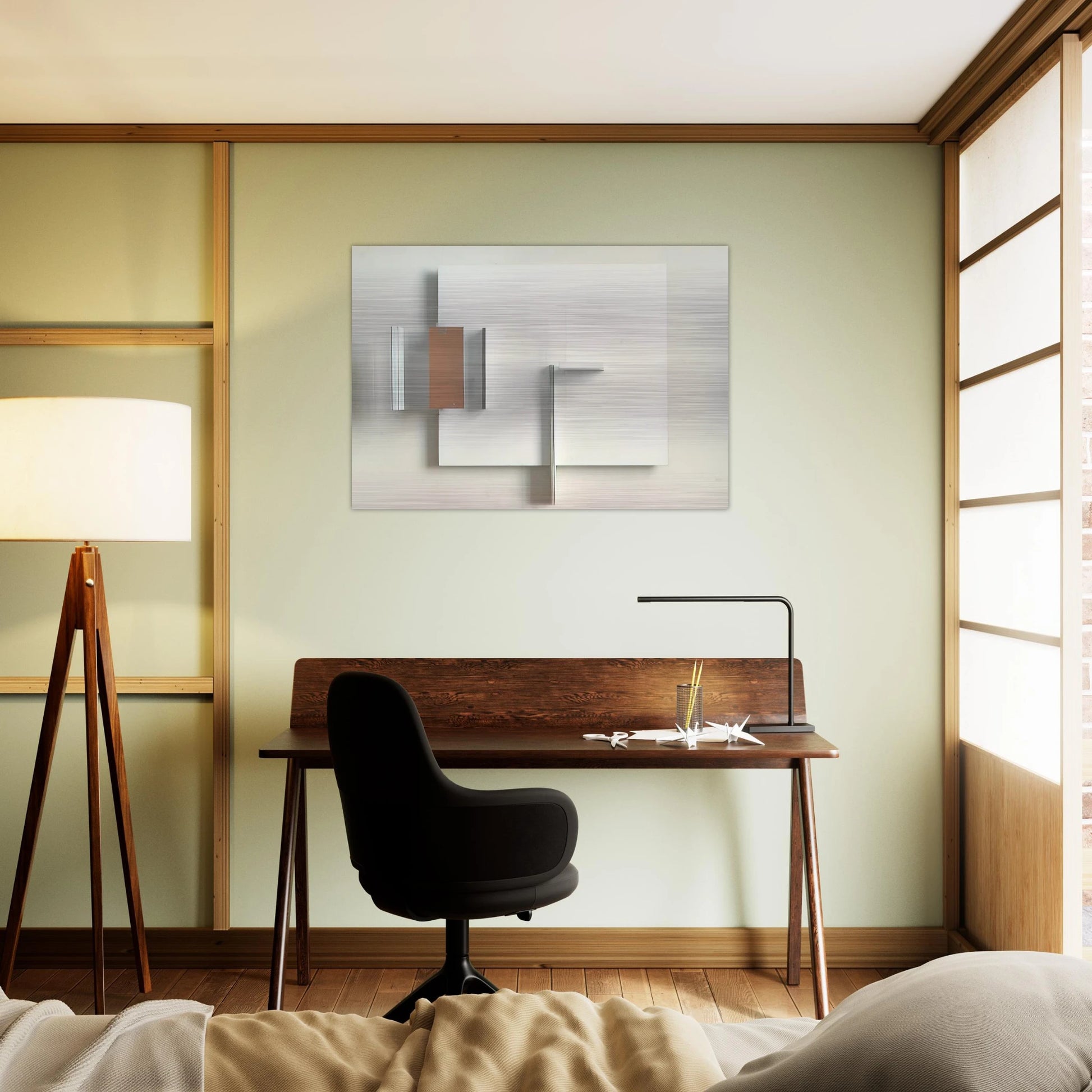 Abstract in White, Black and Ochre - 1962 - Victor Pasmore Brushed Aluminum Print - 70x100 cm / 28x40 inches | Victor Pasmore Aluminum Print | Victor Pasmore Prints