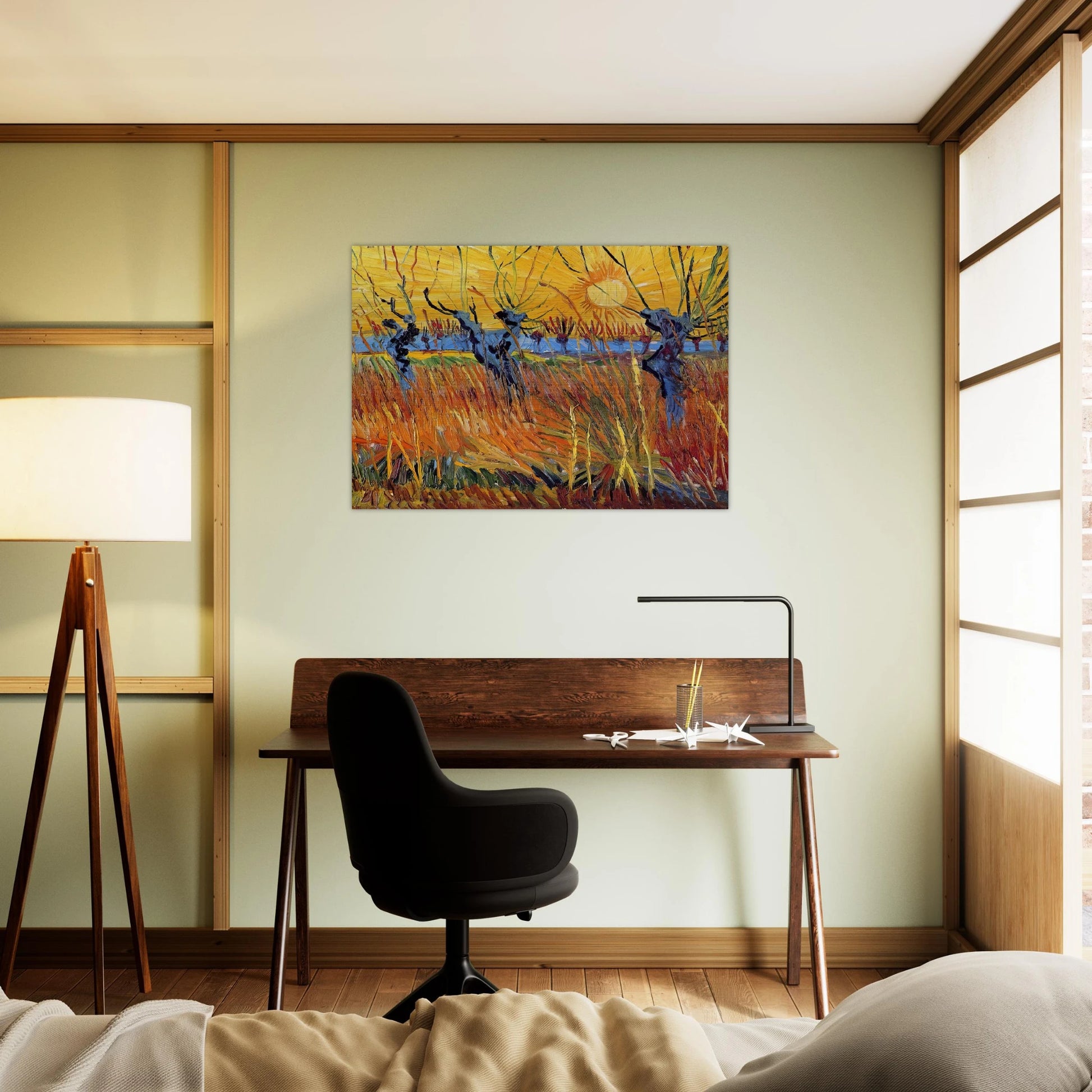 Pollard Willows and Setting Sun - Vincent van Gogh Brushed Aluminum Print - 70x100 cm / 28x40 inches | Vincent van Gogh Aluminum Print | Vincent van Gogh Prints