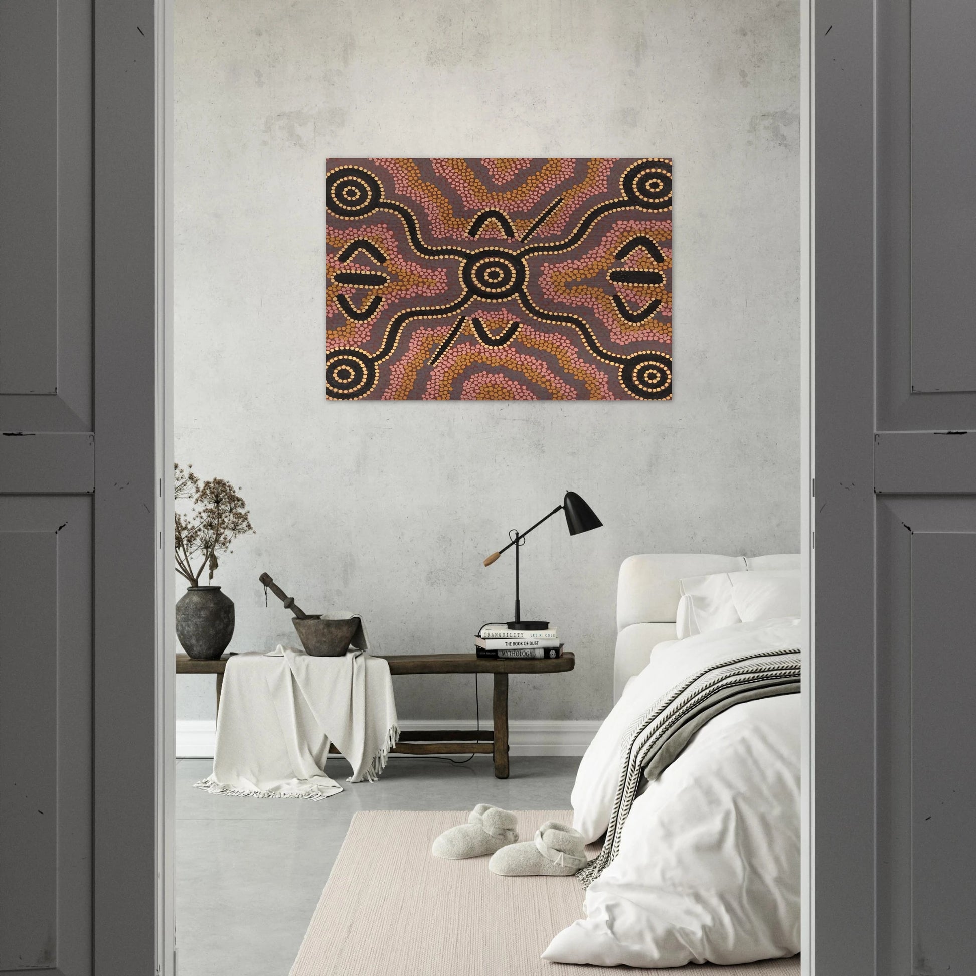 Untitled - 1980 - Clifford Possum Tjapaltjarri Brushed Aluminum Print - 70x100 cm / 28x40 inches | Clifford Possum Tjapaltjarri Aluminum Print | Clifford Possum Tjapaltjarri Prints