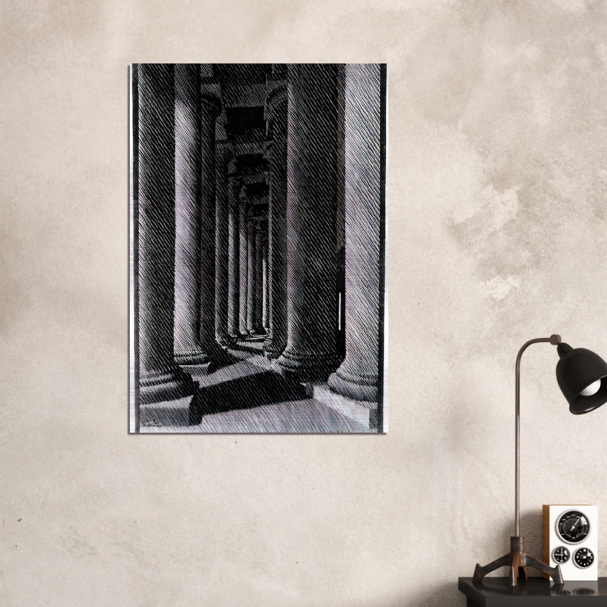 NOCTURNAL ROME COLONADE OF ST PETER S - MC Escher Brushed Aluminum Print - 70x100 cm / 28x40 inches | MC Escher Aluminum Print | MC Escher Prints