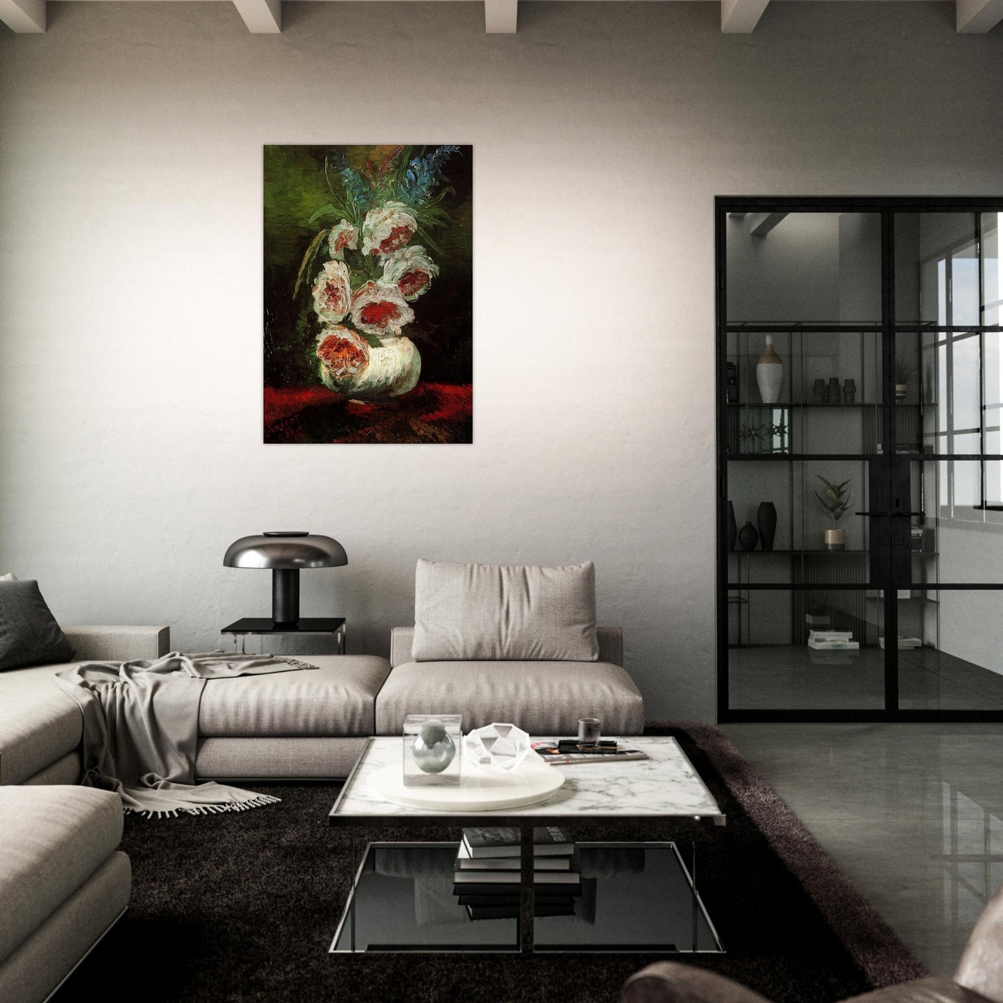 Vase with Peonies - Vincent van Gogh Brushed Aluminum Print - 70x100 cm / 28x40 inches | Vincent van Gogh Aluminum Print | Vincent van Gogh Prints