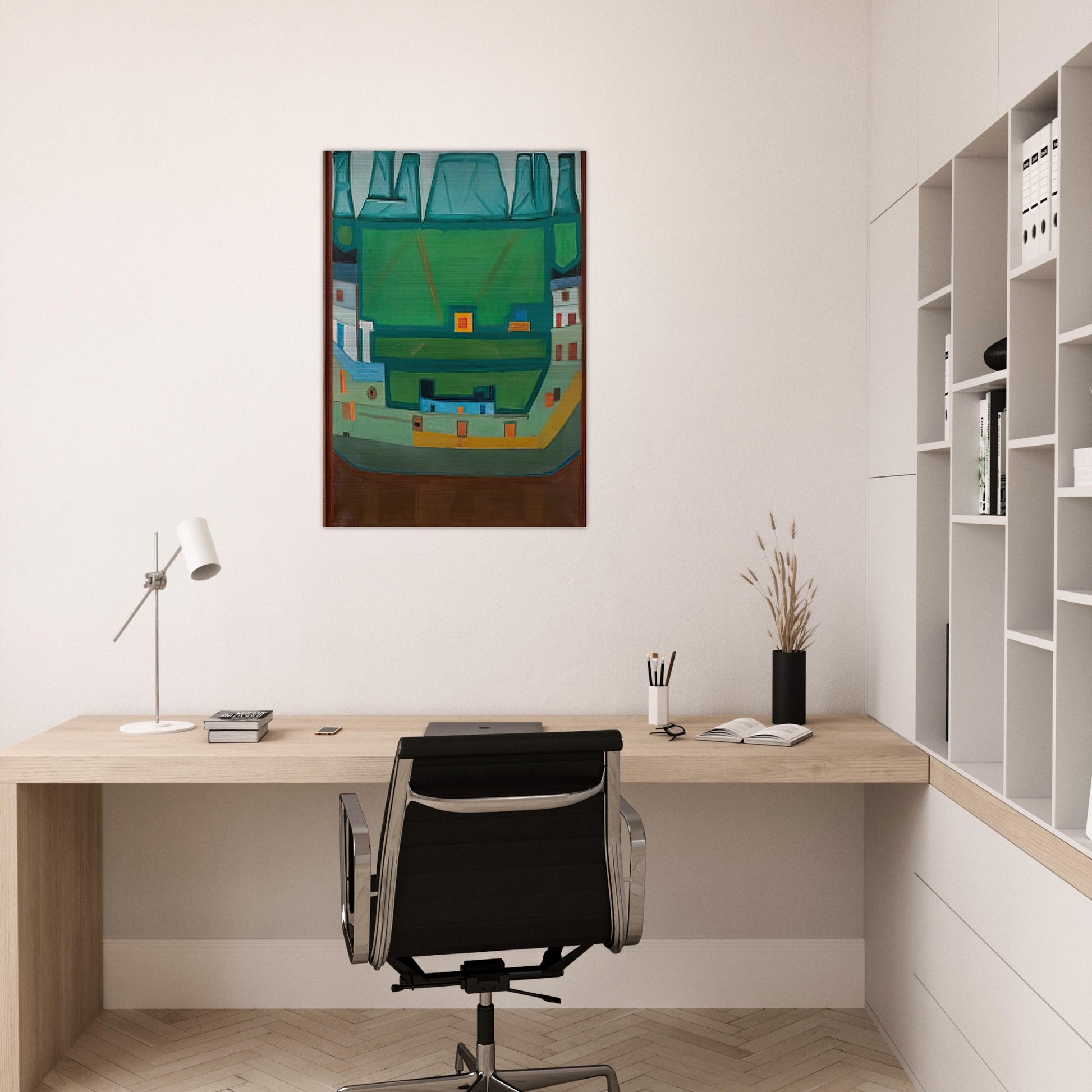 CITY AT THE FOOT OF THE MOUNTAINS LANDSCAPE - Jerzy Nowosielski Brushed Aluminum Print - 70x100 cm / 28x40 inches | Jerzy Nowosielski Aluminum Print | Jerzy Nowosielski Prints