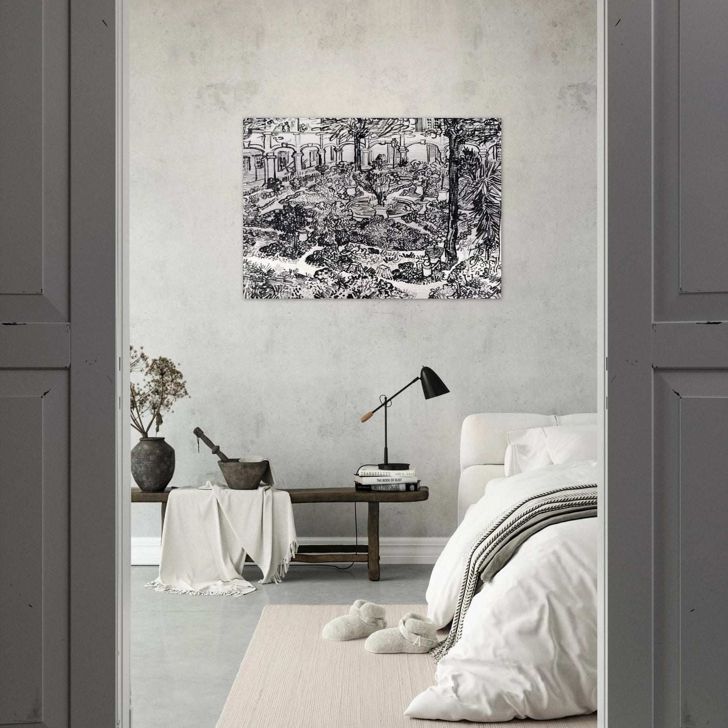 The Courtyard of the Hospital at Arles - Vincent van Gogh Brushed Aluminum Print - 70x100 cm / 28x40 inches | Vincent van Gogh Aluminum Print | Vincent van Gogh Prints